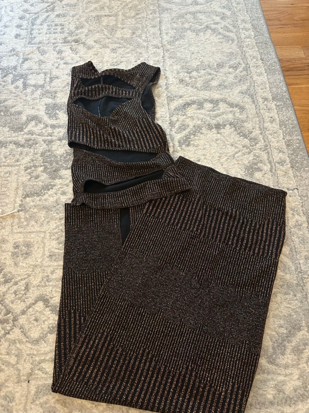 White Fox Metallic Knit Top and Bottom Black with Bronze Threading